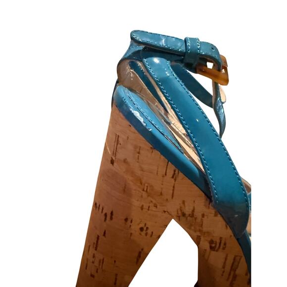 Prada Teal Patent Leather Cork Heels Sz. 38 (US 7) - Picture 7 of 11